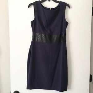 Blue with Black pleather quilted pencil dress